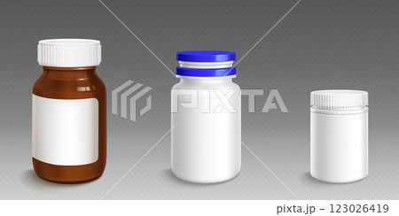 Supplement plastic bottle and glass jar mockup Supplement plastic bottle and glass jar mockup 123026419