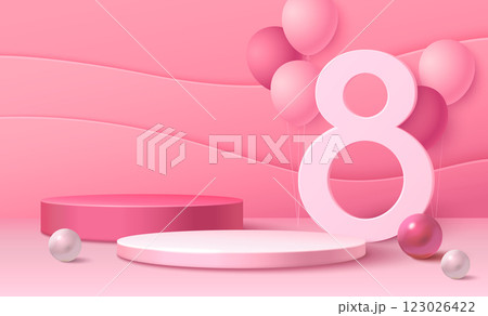 Pink 3d 8 March podium for happy women day vector Pink 3d 8 March podium for happy women day vector 123026422
