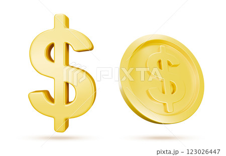 3D dollar sign and golden coin set 123026447