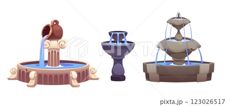 Cartoon fountain collection with varied designs 123026517