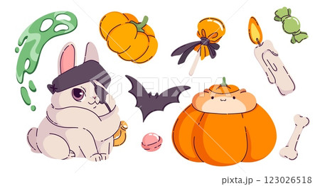 Playful Halloween set with kawaii kids elements. Playful Halloween set with kawaii kids elements. 123026518