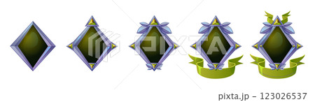 Green game level badges set isolated on white 123026537