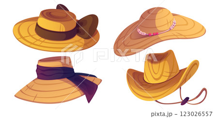Cartoon set of straw headwear 123026557