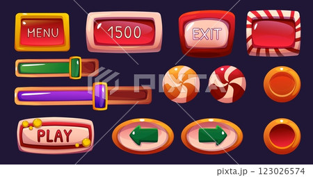 Candy game ui button and interface icon cartoon 123026574