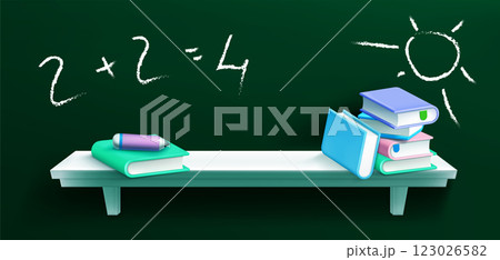 School podium setup with educational stationery 123026582