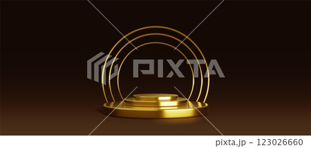 Round platform with golden rings on black Round platform with golden rings on black 123026660
