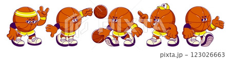Retro cartoon basketball mascots in dynamic poses 123026663