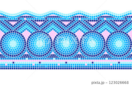 Swimming pool tile border with mosaic pattern 123026668