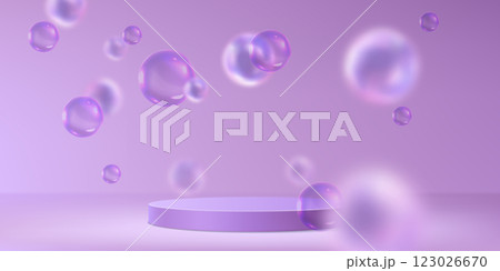Round podium with soap bubbles in air 123026670