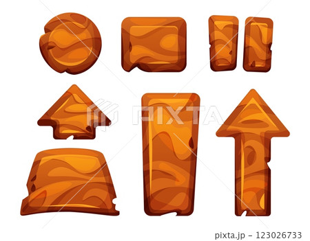 Wooden buttons and arrows for game interface 123026733