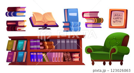 Library furniture set isolated on white background 123026863