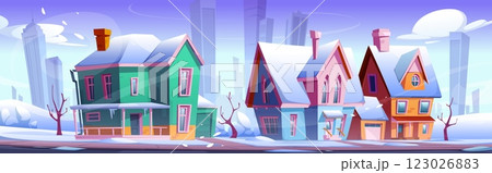 Winter suburban scene with mansion houses Winter suburban scene with mansion houses 123026883