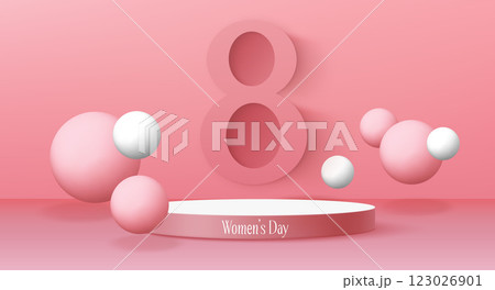 Banner for 8 March with pink podium Banner for 8 March with pink podium 123026901