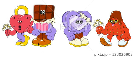 Love themed retro cartoon character mascots Love themed retro cartoon character mascots 123026905