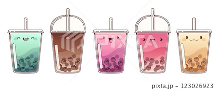Kawaii bubble tea cups set 123026923