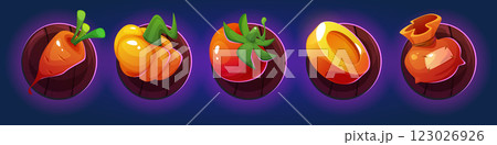 Farm game icon. Vegetable and bag ui item vector 123026926