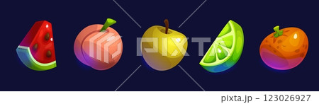 Slot game fruit icons set isolated on background 123026927