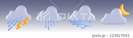 3d weather icon with cloud, rain and sun vector 123027041