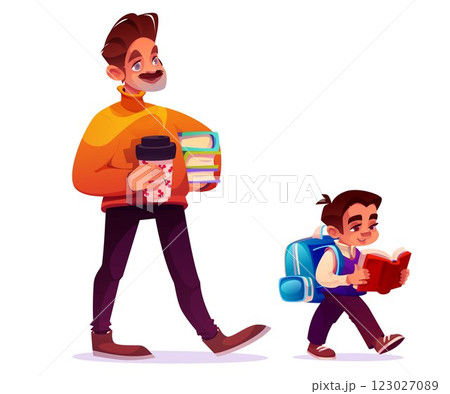 Schoolboy and male teacher walking to school Schoolboy and male teacher walking to school 123027089
