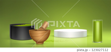 Traditional matcha tea setting with podium Traditional matcha tea setting with podium 123027112