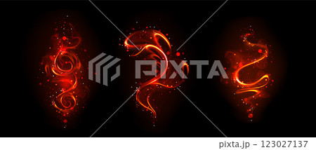 Fiery red magical wand traces effect 123027137