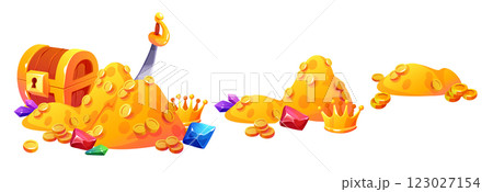 Treasure chest and piles of gold set Treasure chest and piles of gold set 123027154