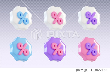 3D discount percentage badges with wavy edges 3D discount percentage badges with wavy edges 123027158