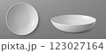 3d white empty plate for soup. Ceramic bowl vector 123027164