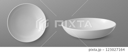 3d white empty plate for soup. Ceramic bowl vector 123027164