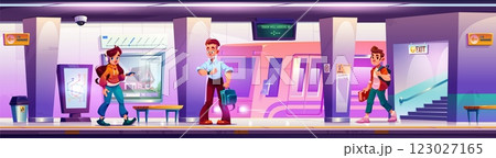 Subway station platform with cartoon passengers 123027165