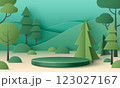 Minimalist papercut forest landscape with podium. 123027167