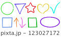 Set of multicolored crayon drawn shapes and frames 123027172