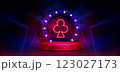 3d casino podium with neon light. Club poker card 123027173