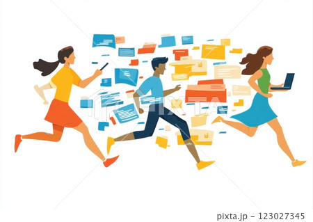 Dynamic team collaboration urban setting digital communication fast-paced environment action-oriented viewpoint 123027345