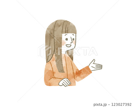 笑顔で話す女性-水彩 123027392