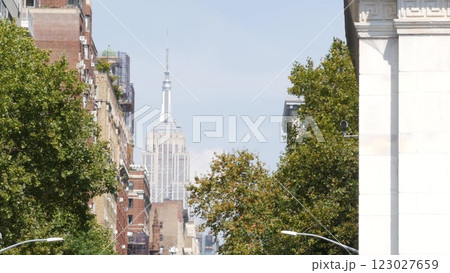 New York City Manhattan Midtown street architecture. Empire State building, american skyscraper, USA 123027659