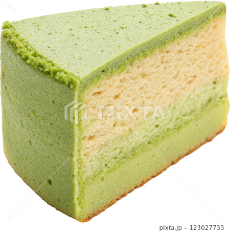 Delicate Matcha Chiffon Cake Slice Showcasing the Soft and Fluffy Texture of this Japanese Dessert 123027733