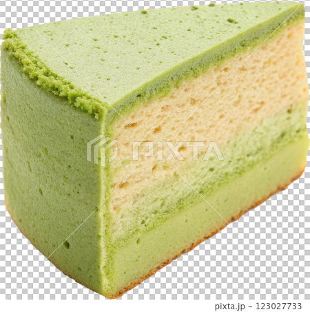 Delicate Matcha Chiffon Cake Slice Showcasing the Soft and Fluffy Texture of this Japanese Dessert 123027733