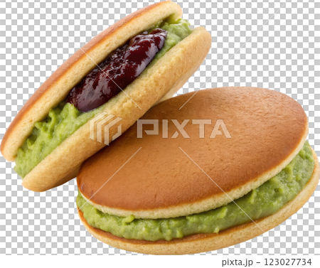 Delicious Matcha Dorayaki   Traditional Japanese Layered Bun with Green Tea Filling 123027734