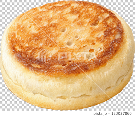 Deliciously Crisp and Golden English Muffin on a Plain Background 123027860