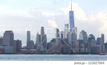New York City waterfront skyline, Manhattan Downtown Financial district, World Trade Center cityscape New York City waterfront skyline, Manhattan Downtown Financial district, World Trade Center cityscape 123027864