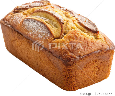 Freshly Baked Golden Hued Banana Bread Loaf with Crumb Texture and Appetizing Aroma 123027877