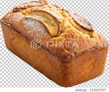 Freshly Baked Golden Hued Banana Bread Loaf with Crumb Texture and Appetizing Aroma 123027877