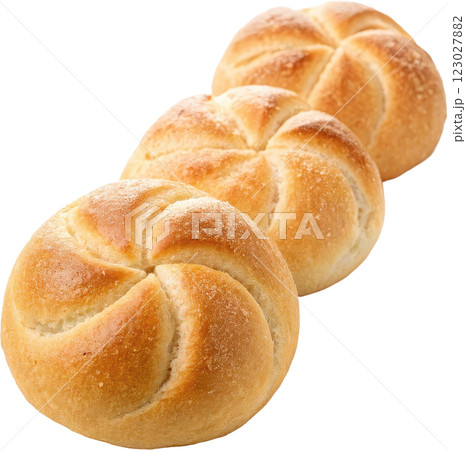 Freshly Baked Kaiser Rolls with Swirled Texture and Golden Crispy Crust 123027882