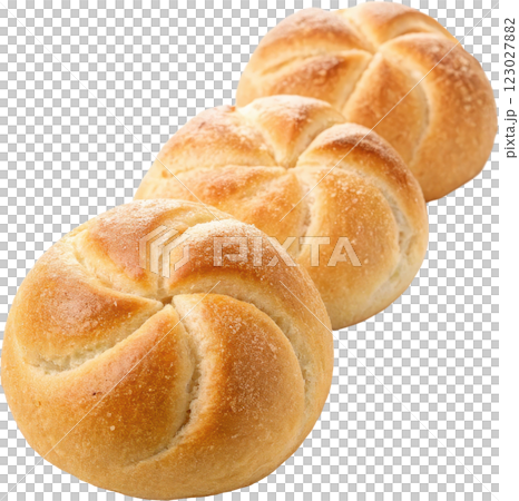 Freshly Baked Kaiser Rolls with Swirled Texture and Golden Crispy Crust 123027882