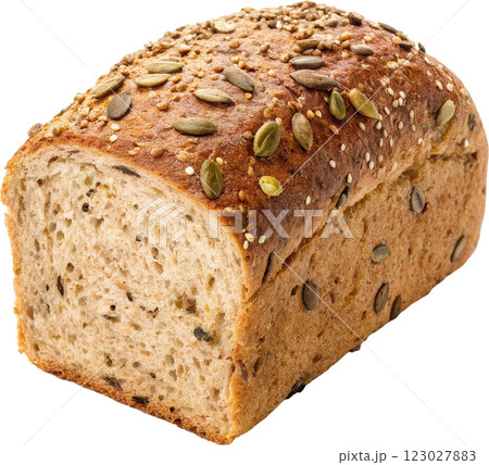 Freshly Baked Multigrain Bread Loaf with Crunchy Crust and Textured Crumb 123027883