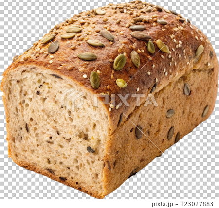Freshly Baked Multigrain Bread Loaf with Crunchy Crust and Textured Crumb 123027883