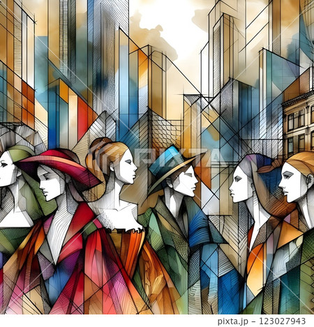 Fashionable Figures in Urban Landscape 123027943