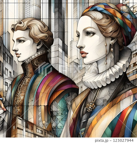 Fashionable Figures in Urban Landscape 123027944
