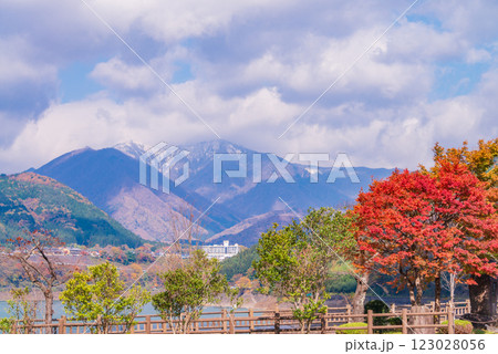 【群馬県】猿ヶ京温泉・赤谷湖　湖畔の紅葉 123028056